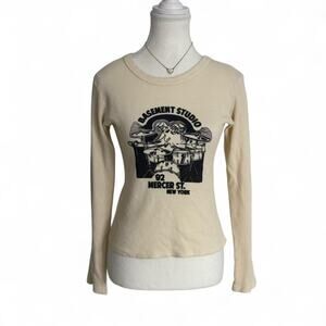 Brandy Melville John Galt Baby Tee Fitted Long Sleeve Scoop 100%Cotton One Size